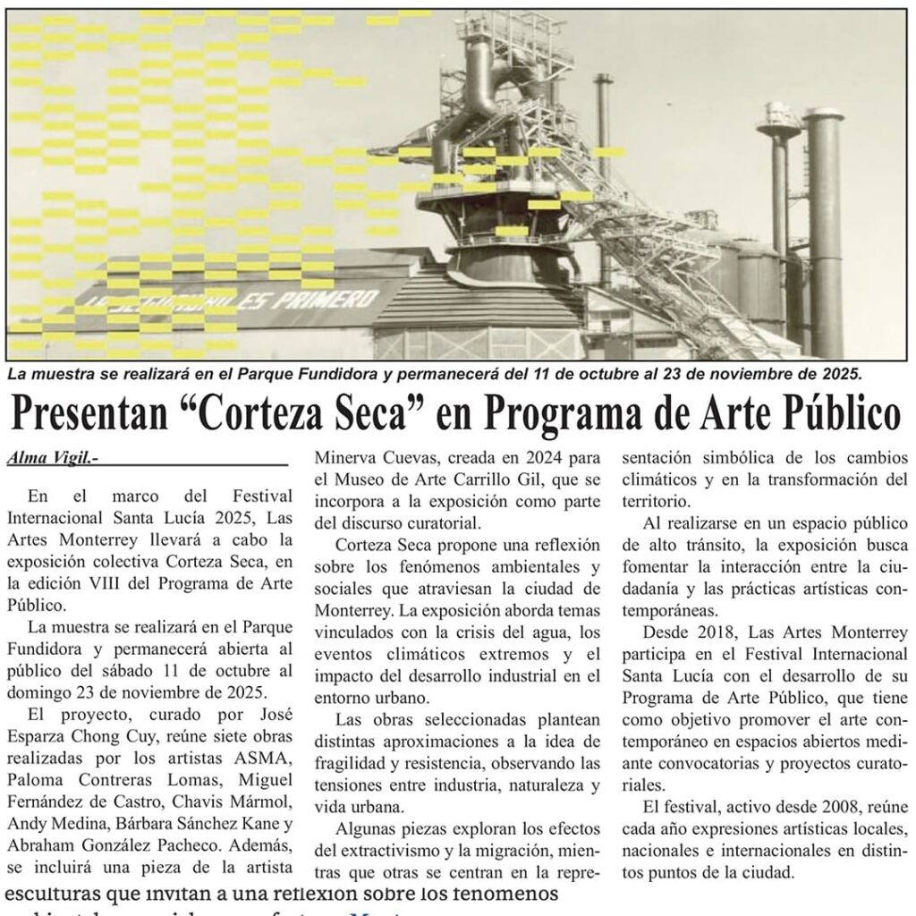 Presentan «Corteza Seca» en Programa de Arte Público